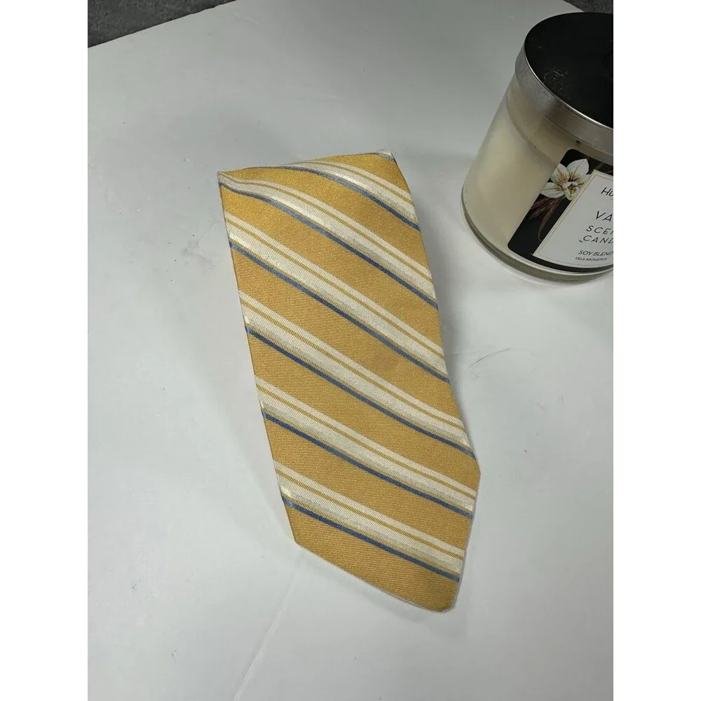 Brooks Brothers Silk Tie Gold Yellow Blue Repp Stripe Makers & Merchants Men’s
